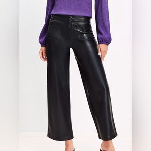 NWT LOFT Petite Palmer Wide Leg Crop Pants in Faux Leather Size 8 P